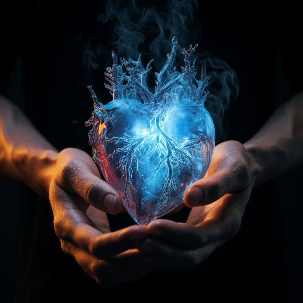 Burning heart with frozen blue flames