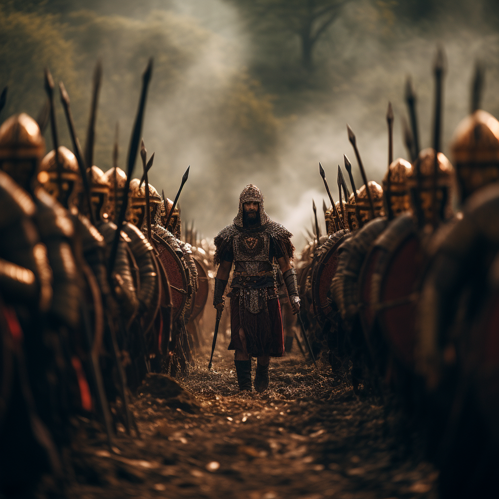 Ancient soldiers training with spears