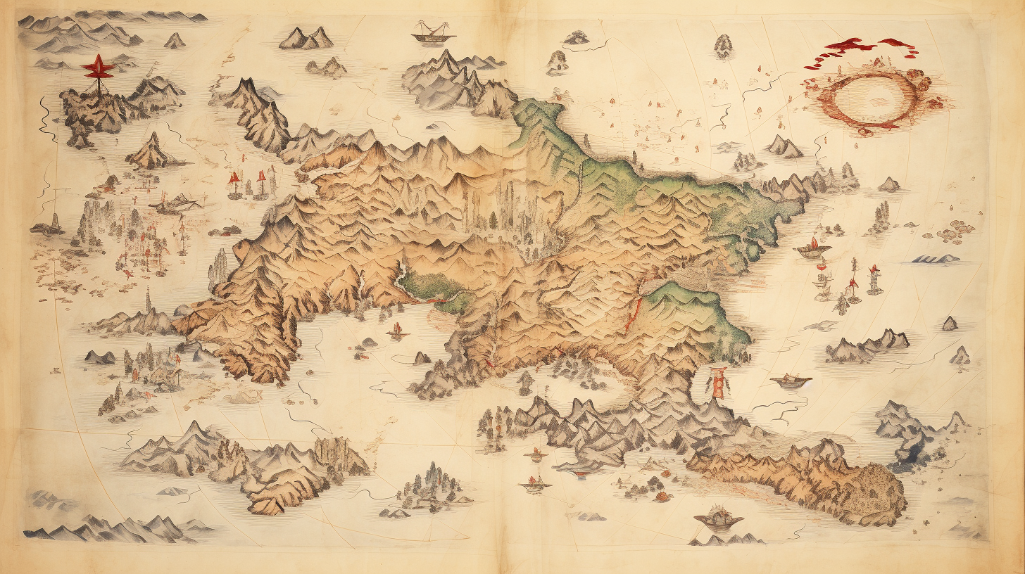 Ancient Asian Hand-Drawn Map Illustration