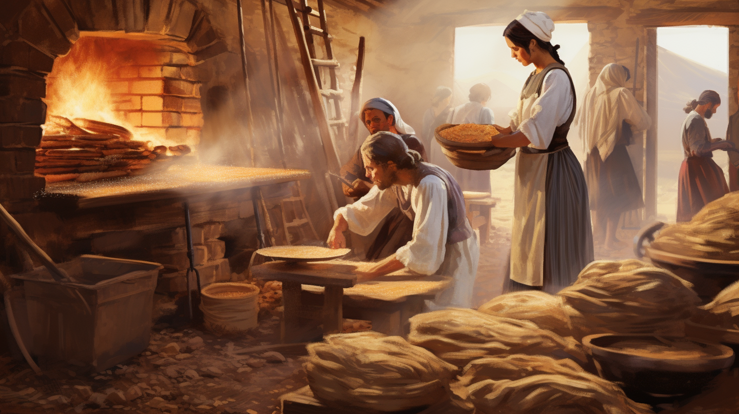 Vintage bakers making bread