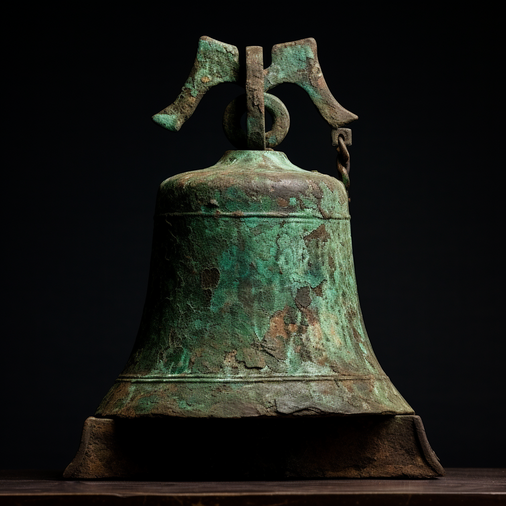 Ancient bell with verdigris and scratches