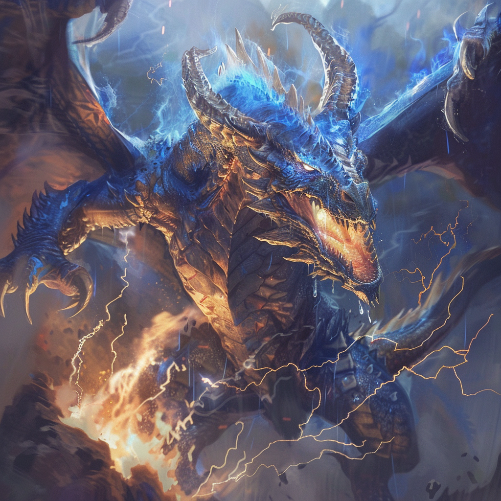 Blue dragon with electrical energy