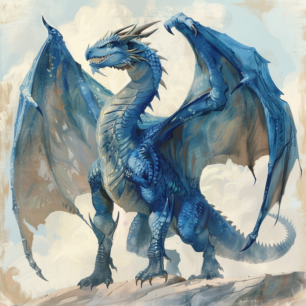 majestic blue dragon wings standing