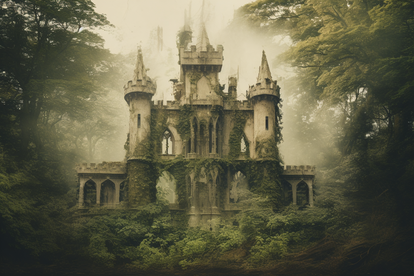 Ancient Castle Overgrown Forest Double Exposure