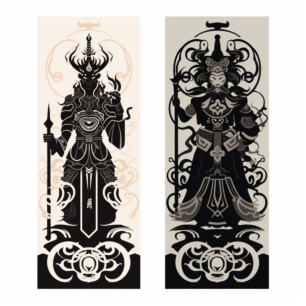 Ancient Chinese Samurai Door Gods - Totem Art Illustration