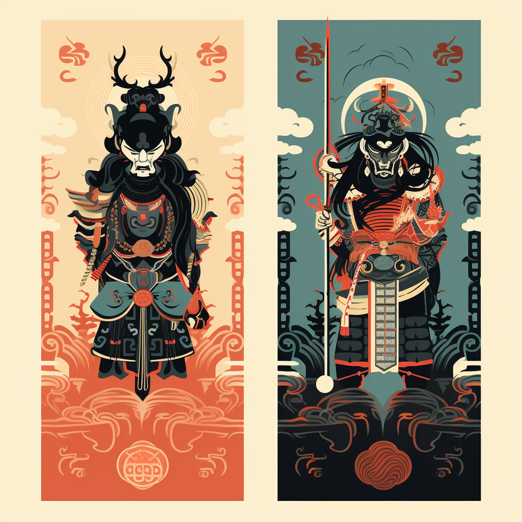 Ancient Chinese Samurai Door Gods: Totem Art Illustrations