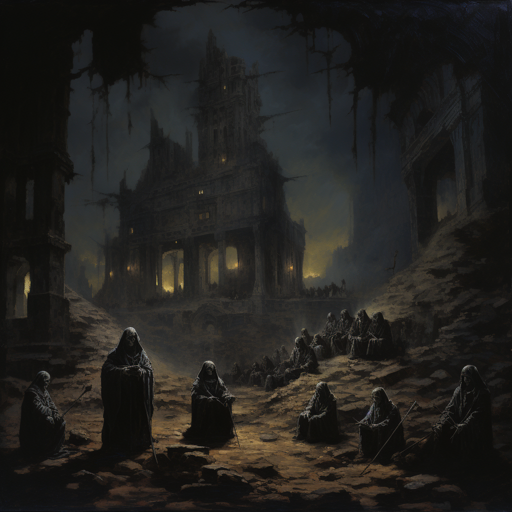 Dark Fantasy depicting ancient cult in ruins