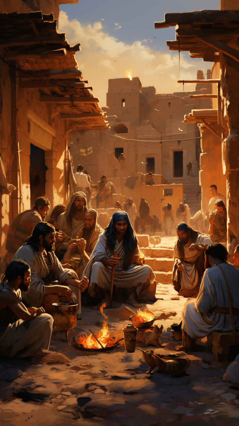 Egyptian peasants sharing bread and beer