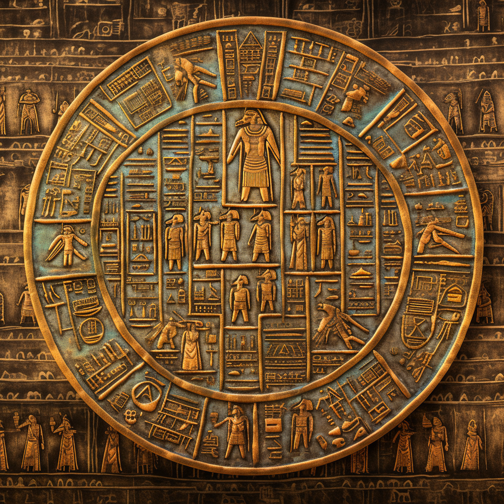 Ancient Egypt people and Bitcoin symbol