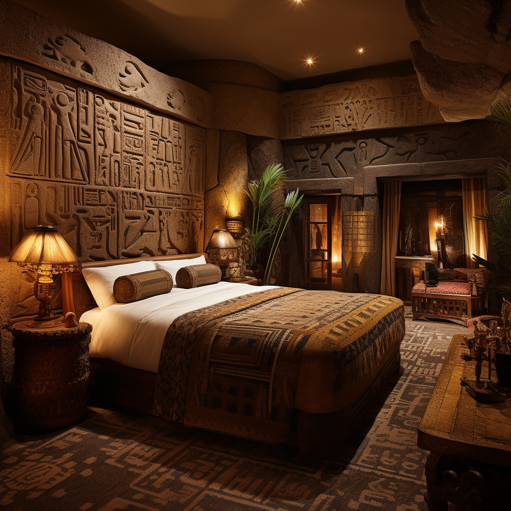 Luxurious ancient Egyptian-themed hotel room