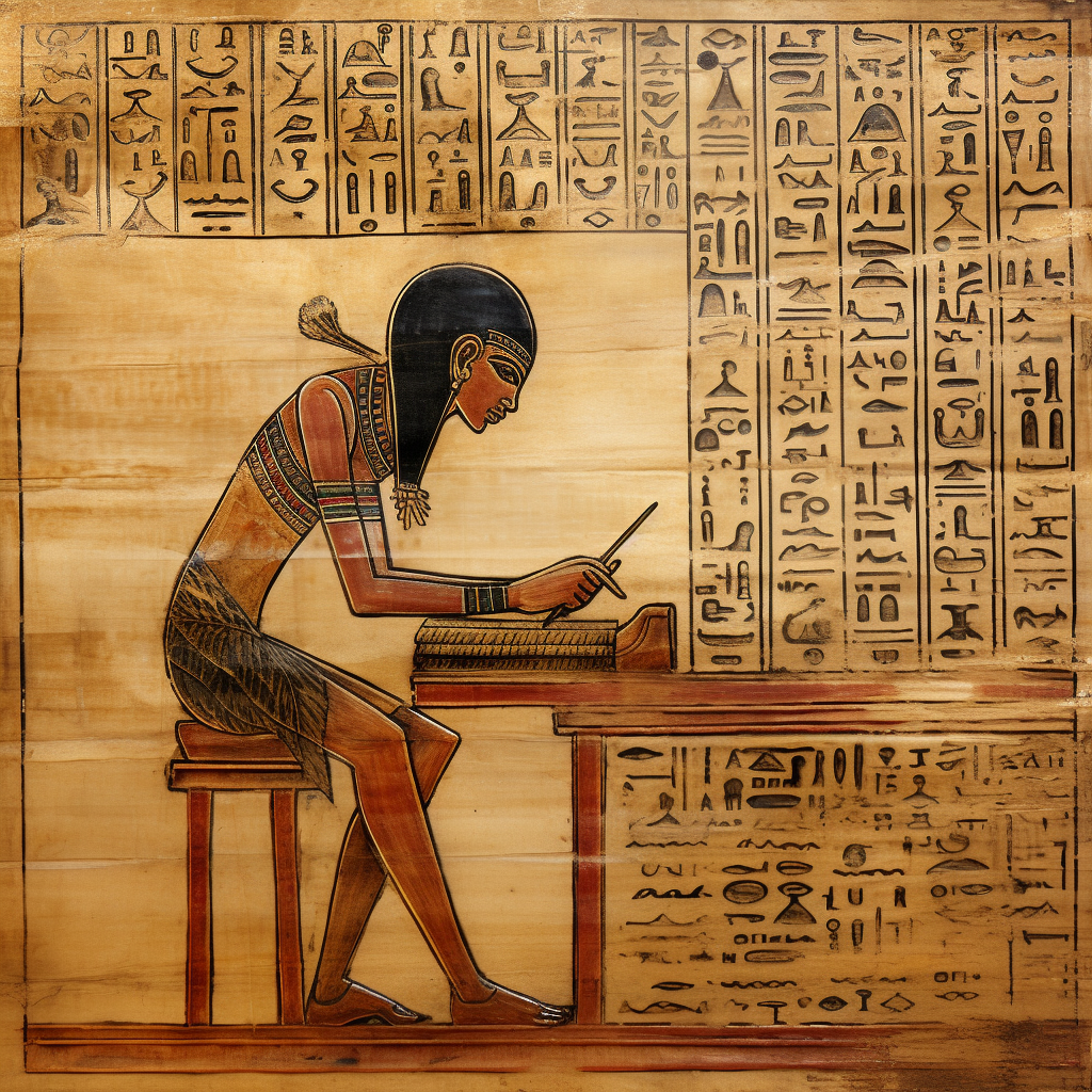 Ancient Egyptian writing on papyrus scroll