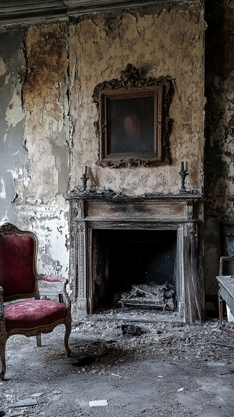 Vintage Fireplace Area With Dust