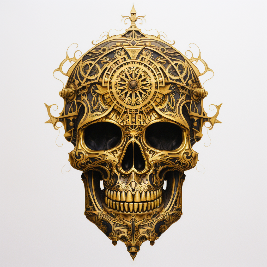 Ancient golden idol shaped skull artwork