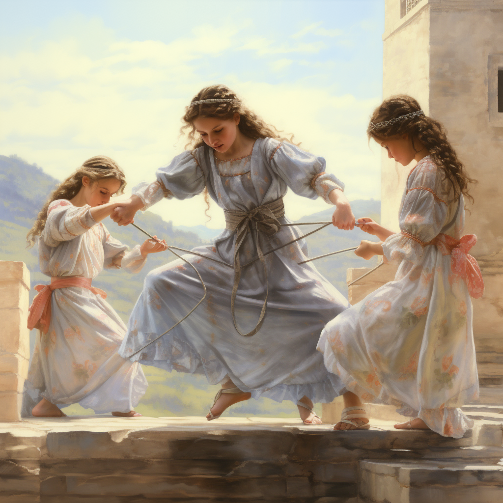 Young girls practicing gymnastics in Ancient Greece