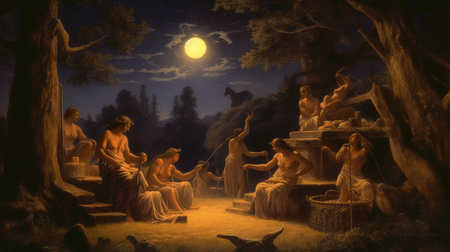 Ancient Greece life under moonlight