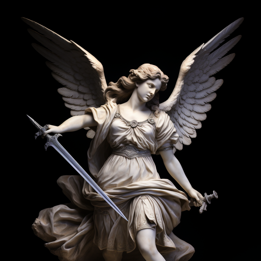 Ancient Greek Statue of Female Angel with Sword