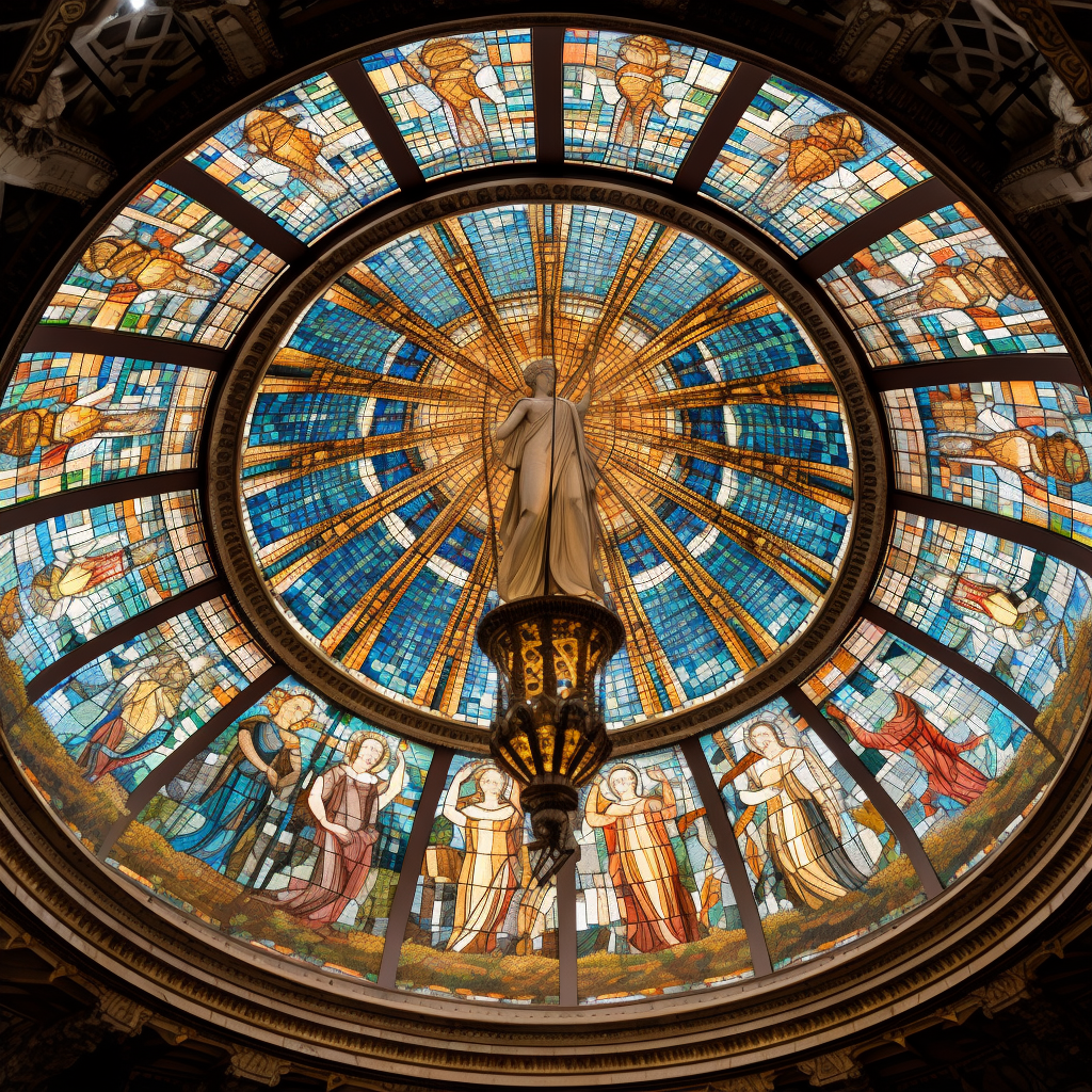 Beautiful stained glass dome in ancient Greek theatre