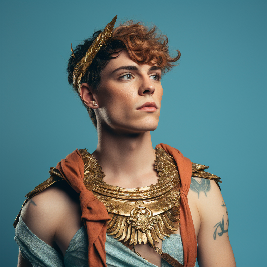 Non-binary person in ancient Greek warrior attire