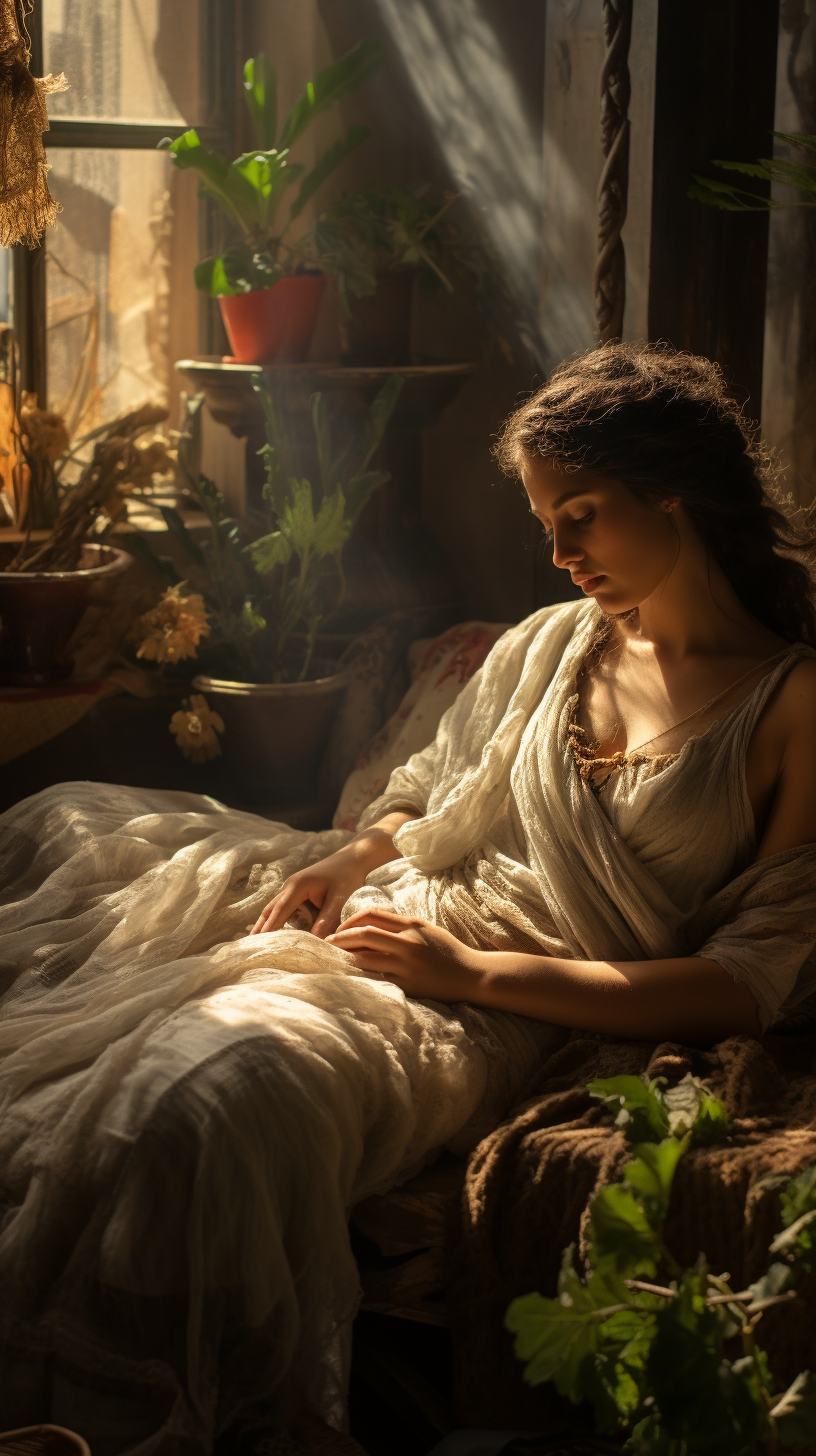 Ancient Greek woman sleeping in bed