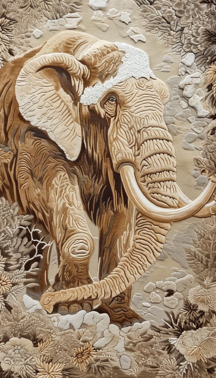 Ancient Ivory Mammoth Petroglyphs Cave Painting Embroidery Pattern