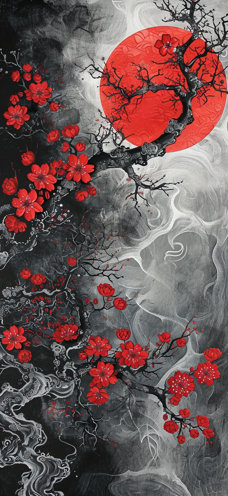 Japanese painting red black design