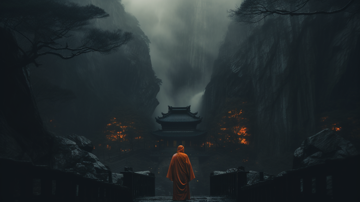 Monk at ancient Japanese temple