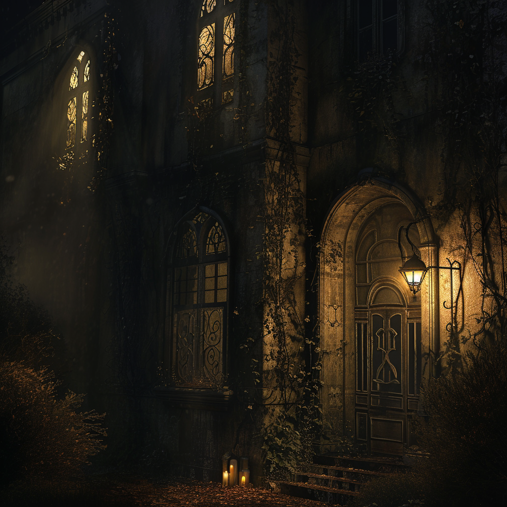 Eerie Atmosphere in Ancient Mansion with Candlelight