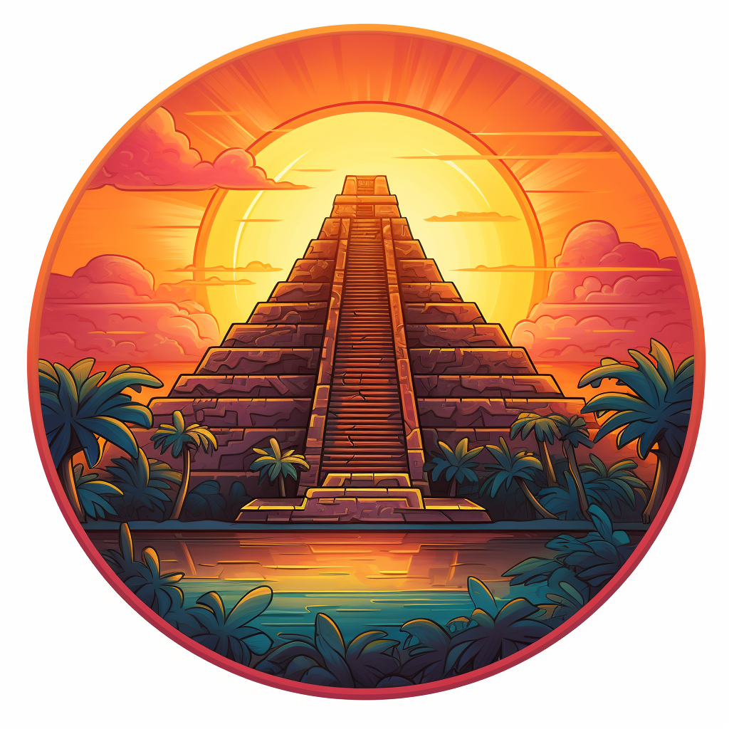 Ancient Mayan Temple Game Icon with Rising Sun