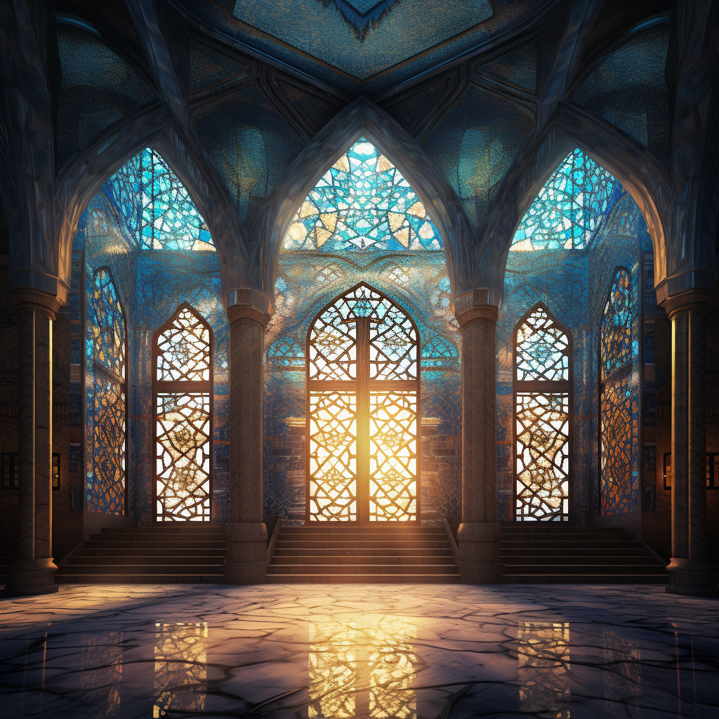 Glass panel art of ancient mosque