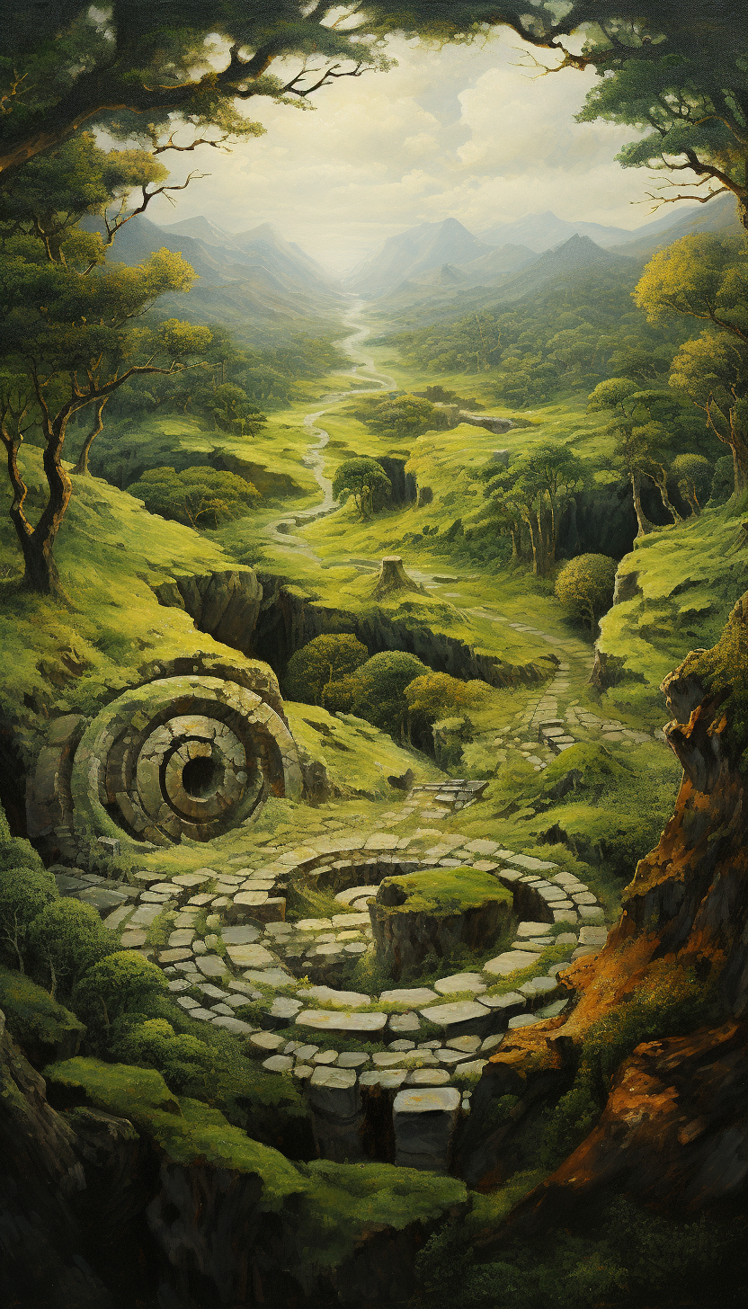 Ancient painting resembling a natural scenic spiral