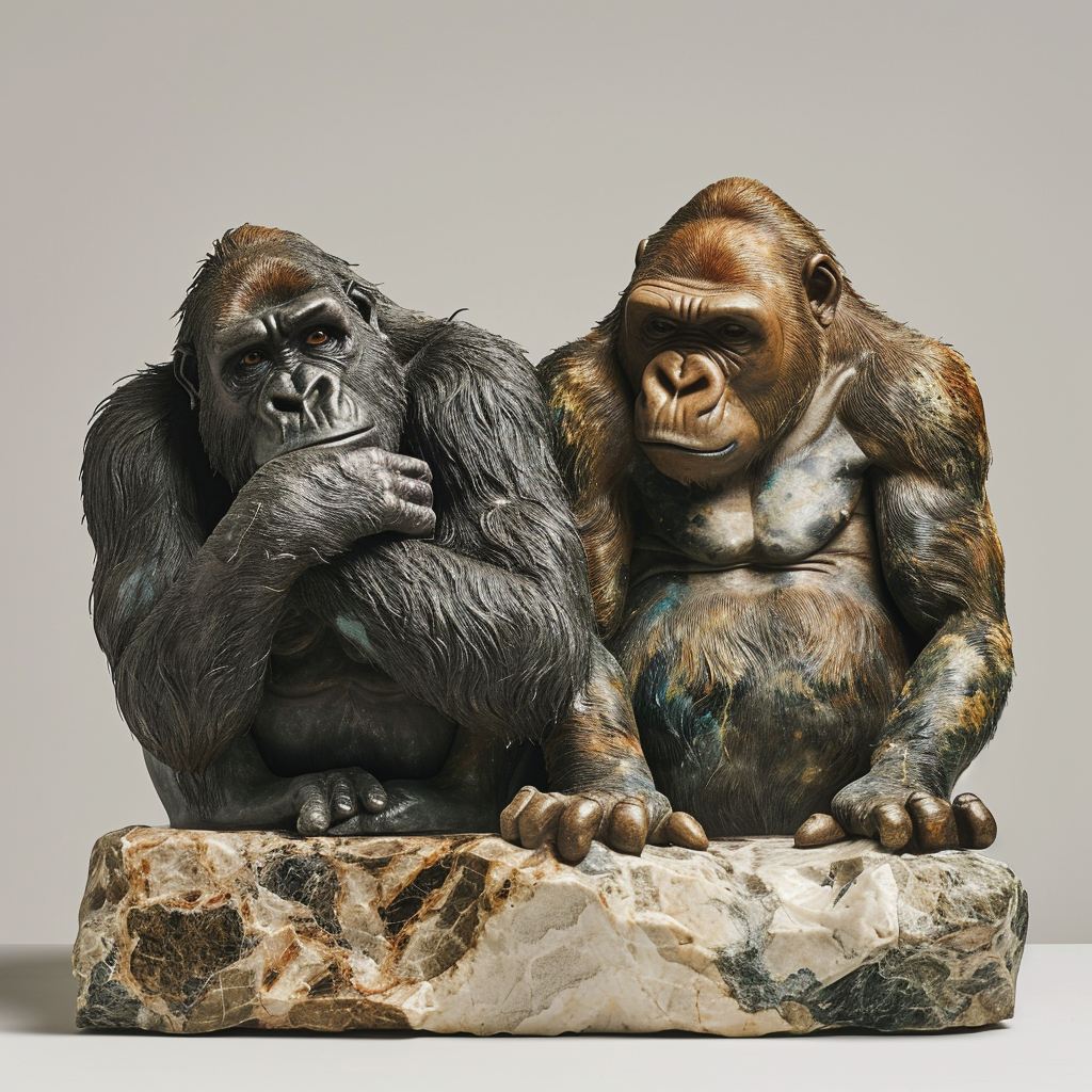 Roman Marble Sculpture Silverback Gorilla Bonobo Natural Poses