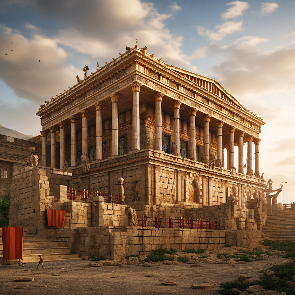 Ancient Romans building an architectural masterpiece