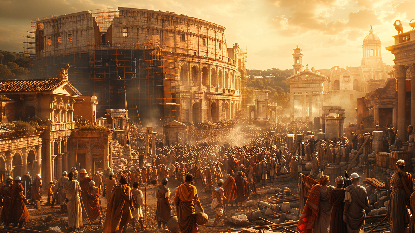 Roman Colosseum Construction Scene