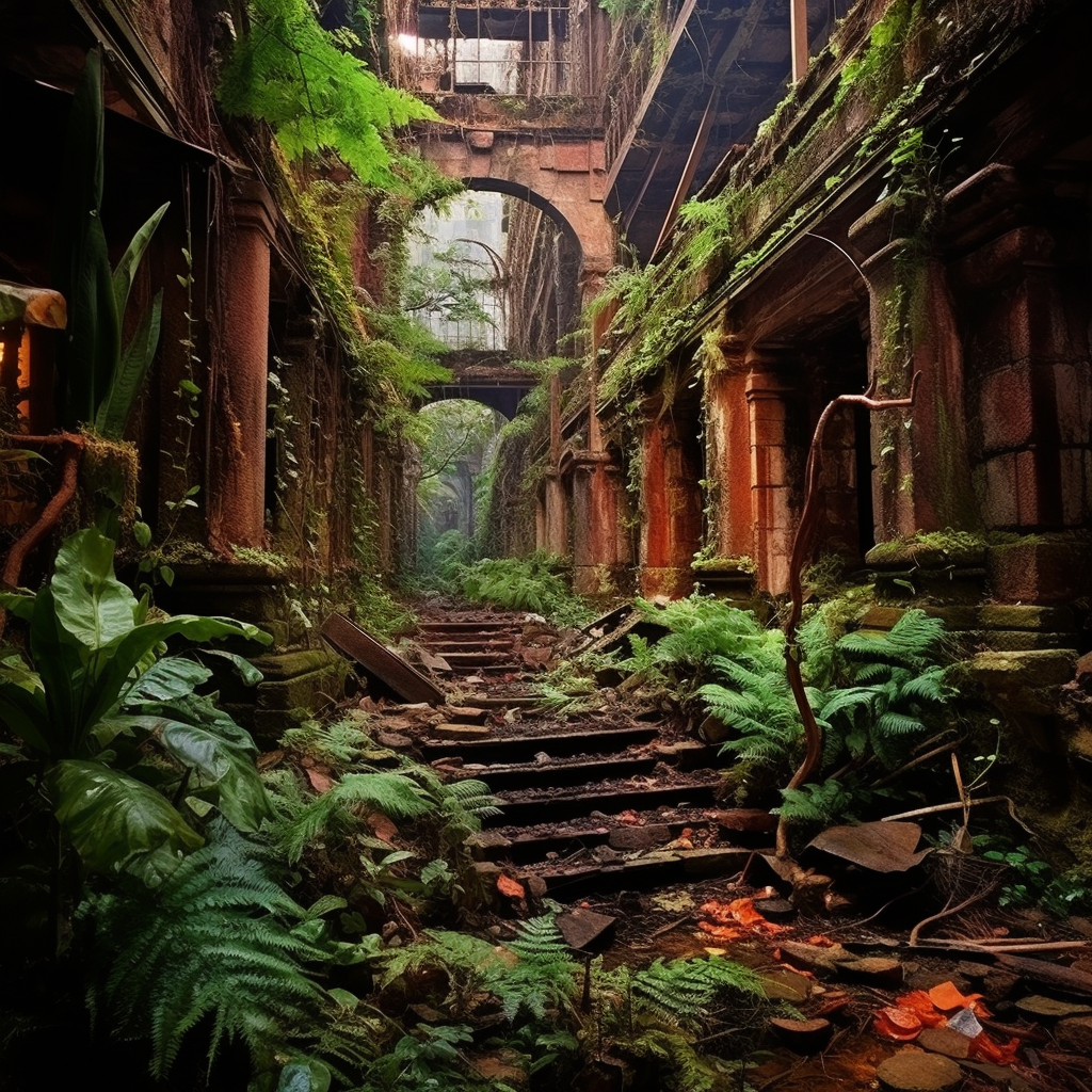 Ancient ruin nestled amid urban decay