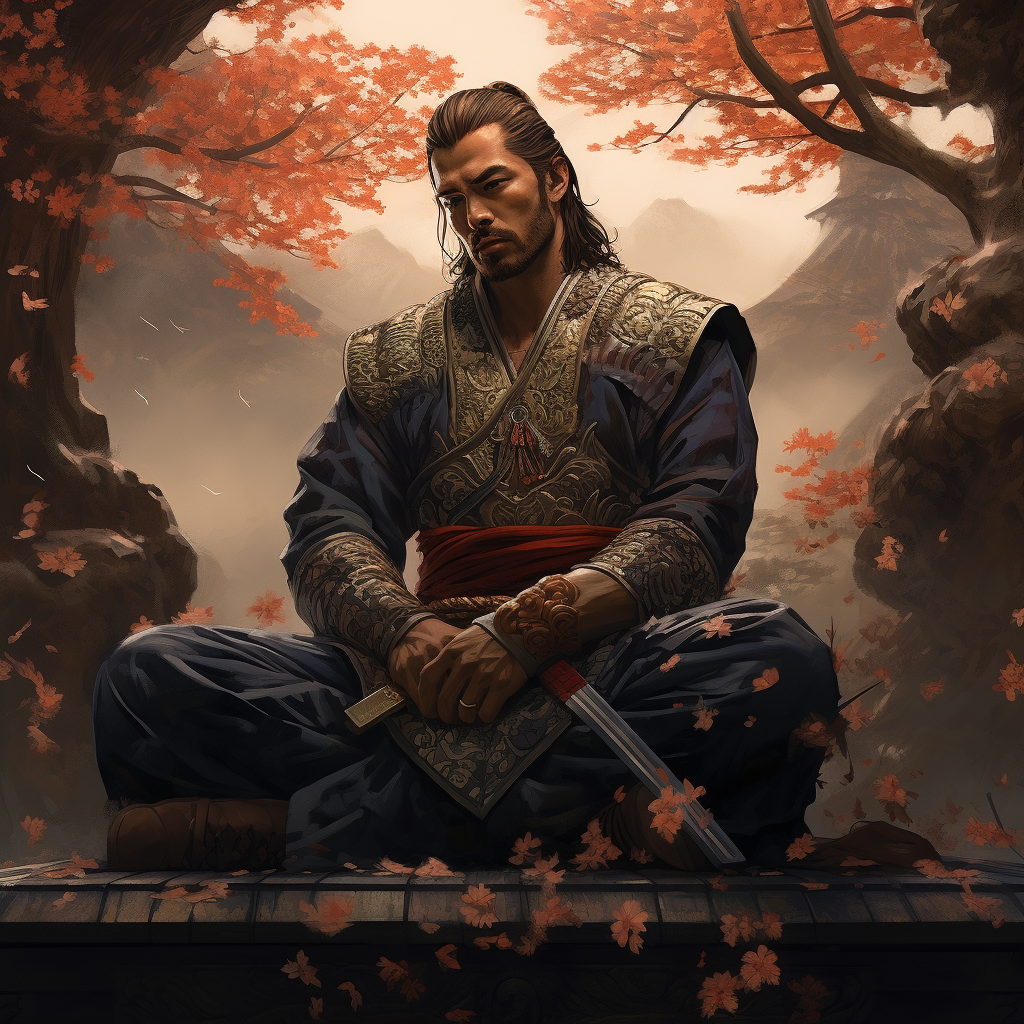 Ancient samurai in reflective meditation