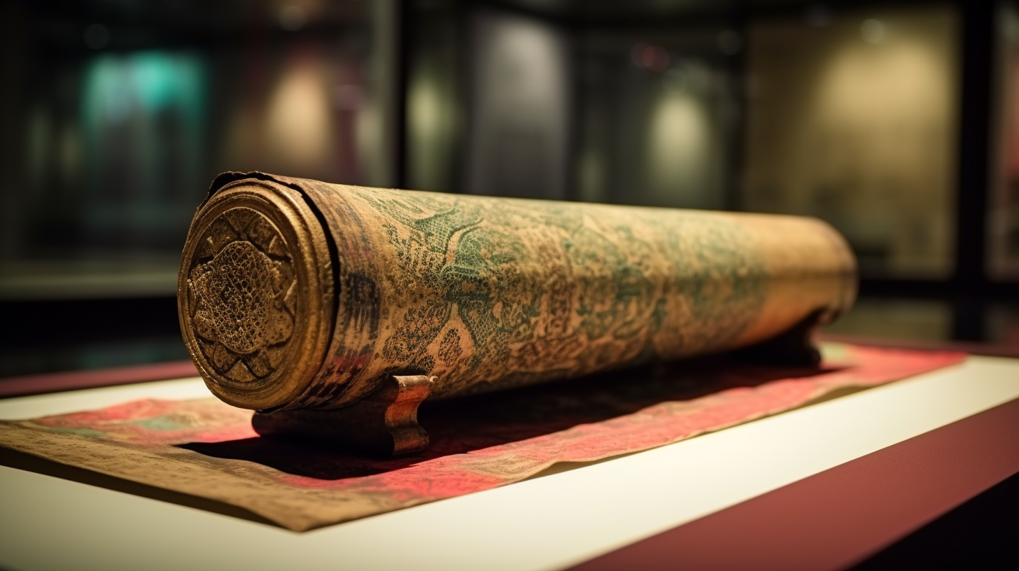 Ancient Scroll in Museum Stand