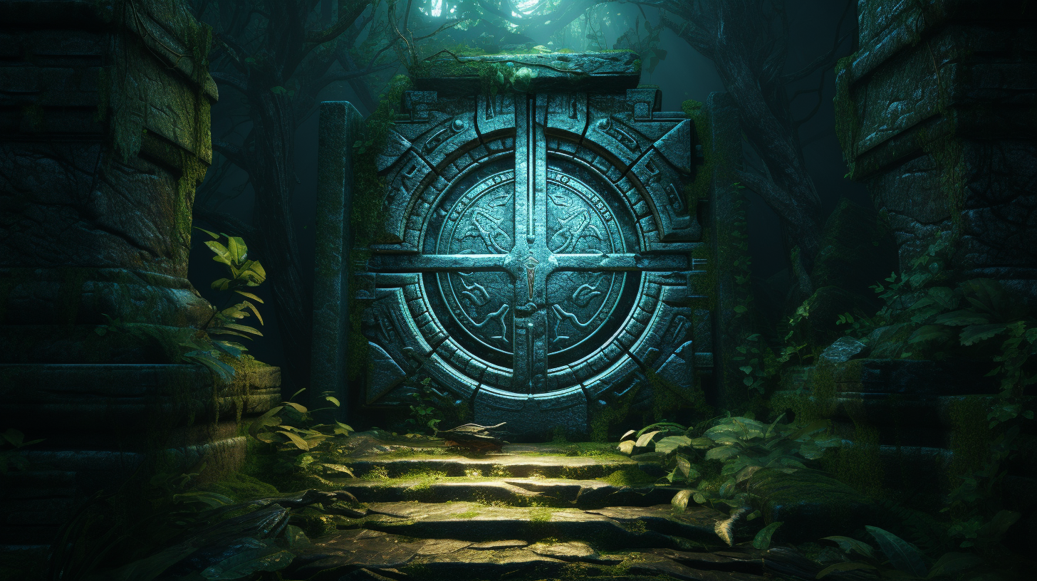 Glowing runes on ancient sealed door