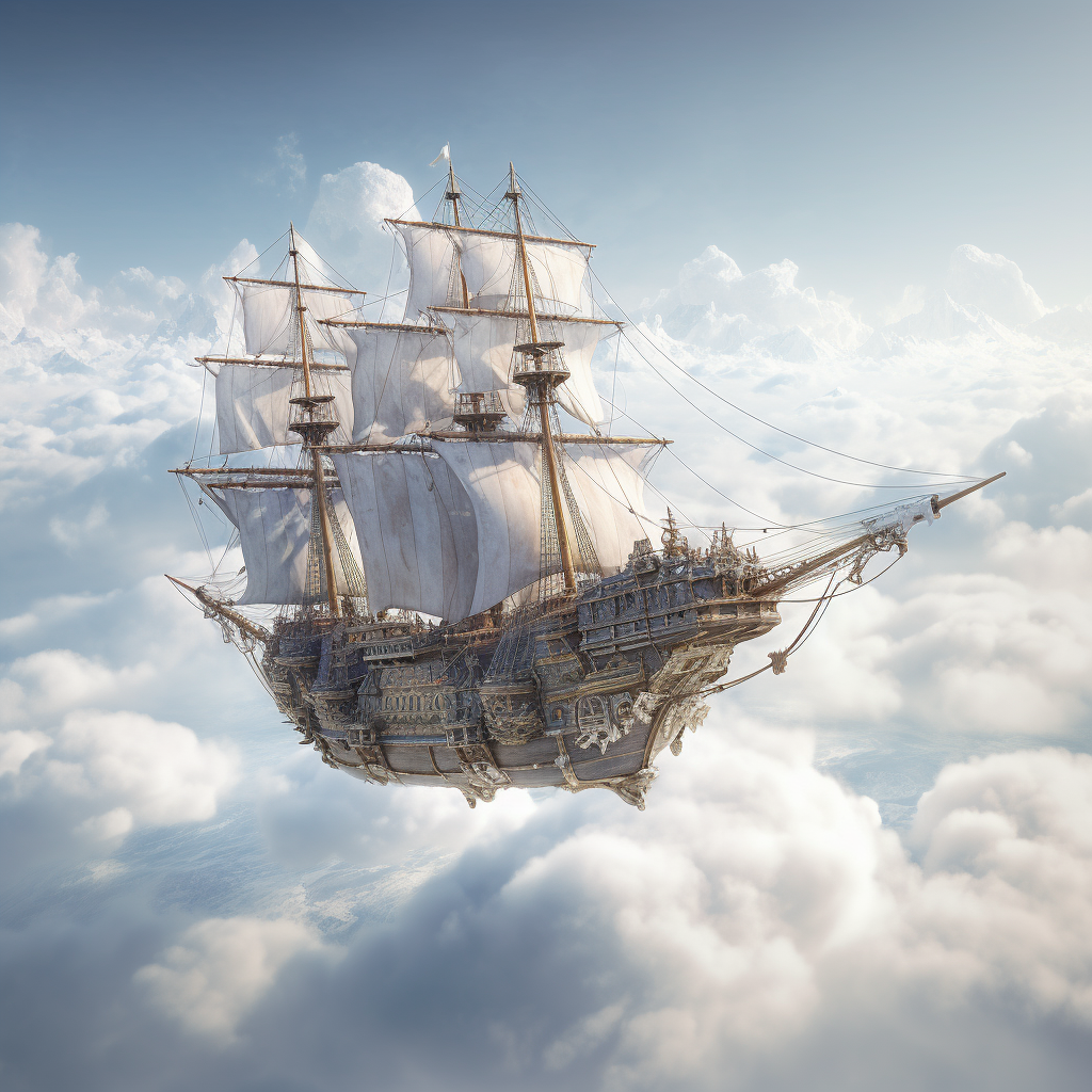 Ancient ship in cloud sea