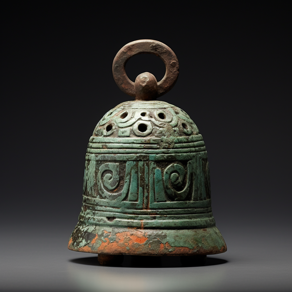 Ancient small round bell with verdigris and scratches