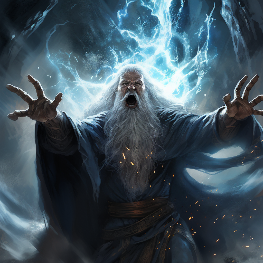 Powerful ancient sorcerer casting spell