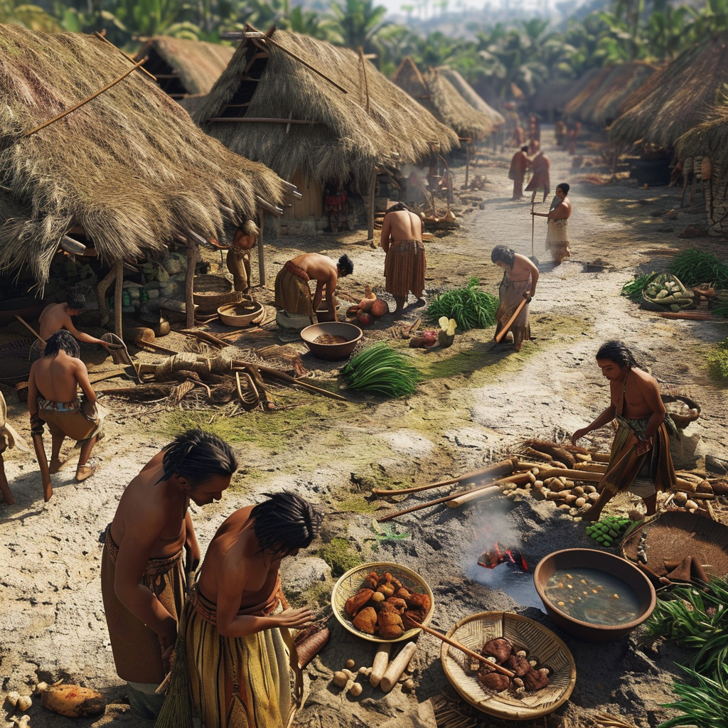 Ancient South Americans engaging in community duties