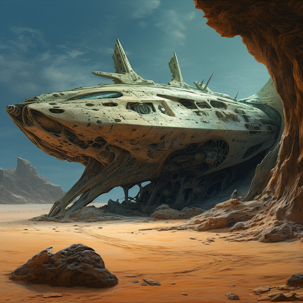 Ancient star ship on alien planet