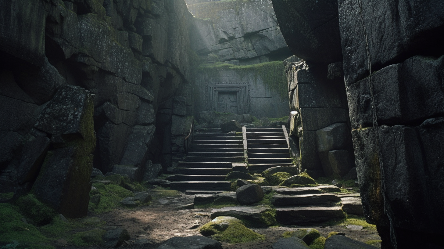 Ancient Stone Gate on Cliff with Stairs