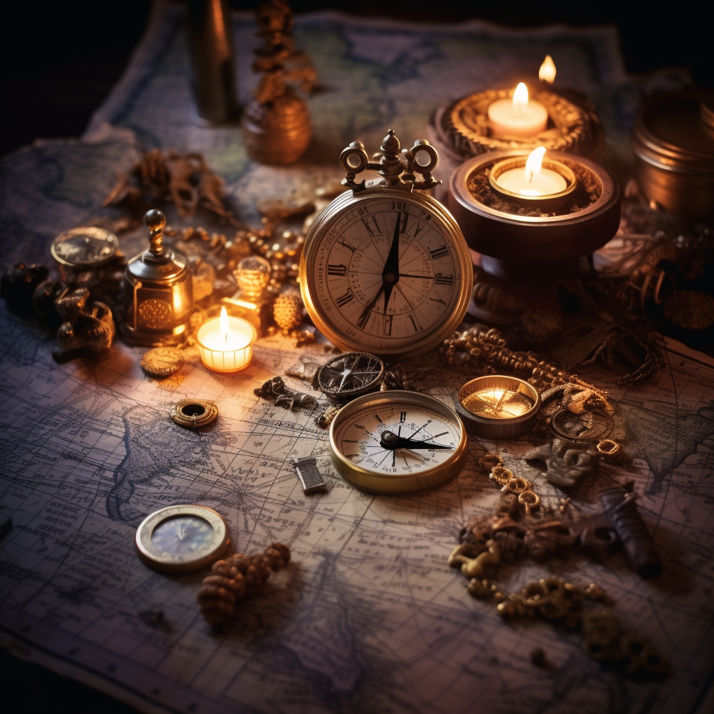 Ancient Treasure Map on Wooden Table