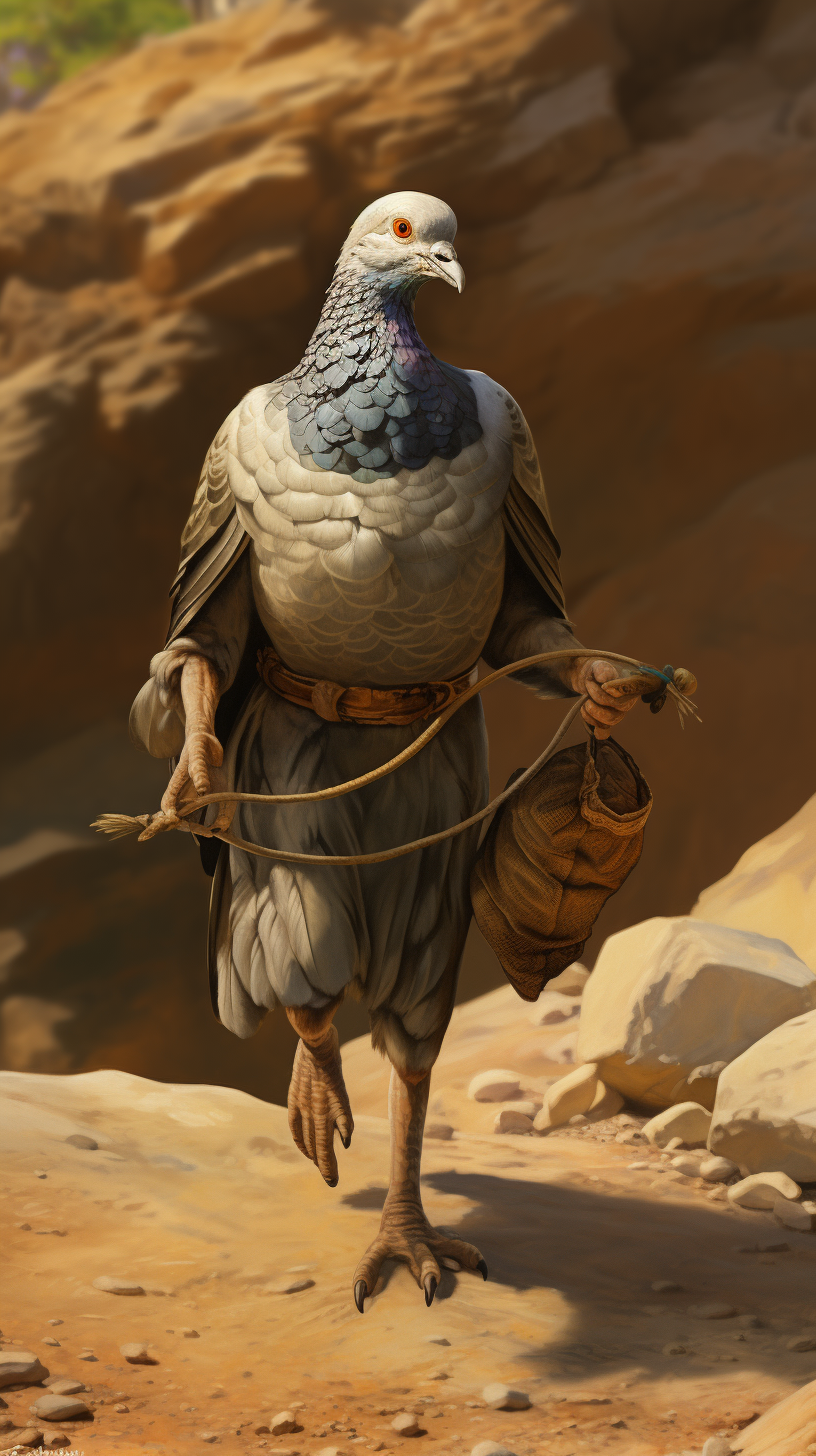 Ancient Greek traveler with carrier pigeon