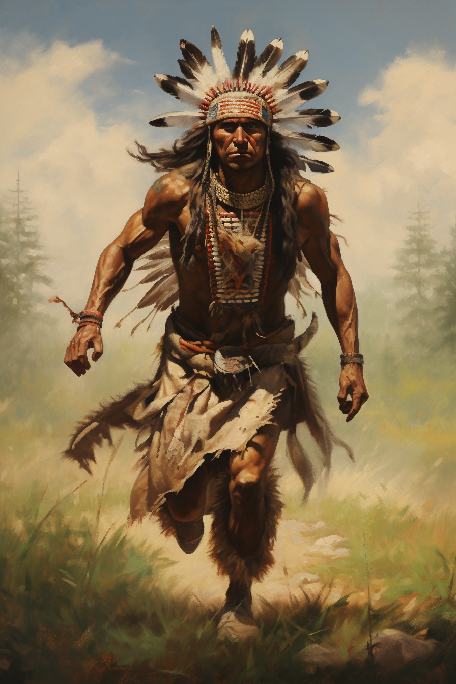 Ancient Iroquois American Warrior in Epic Meadow