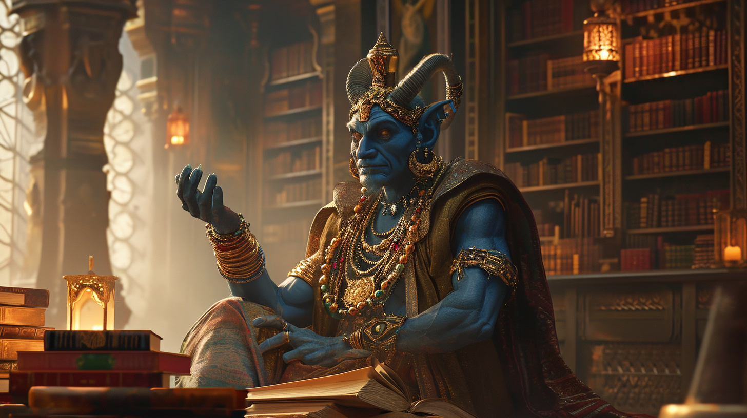 Powerful genie in ancient library