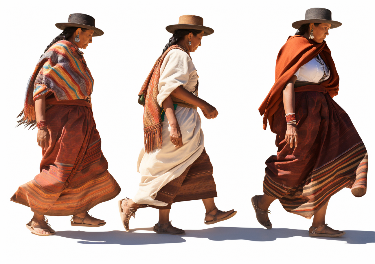 Three ancient Mayan women walking