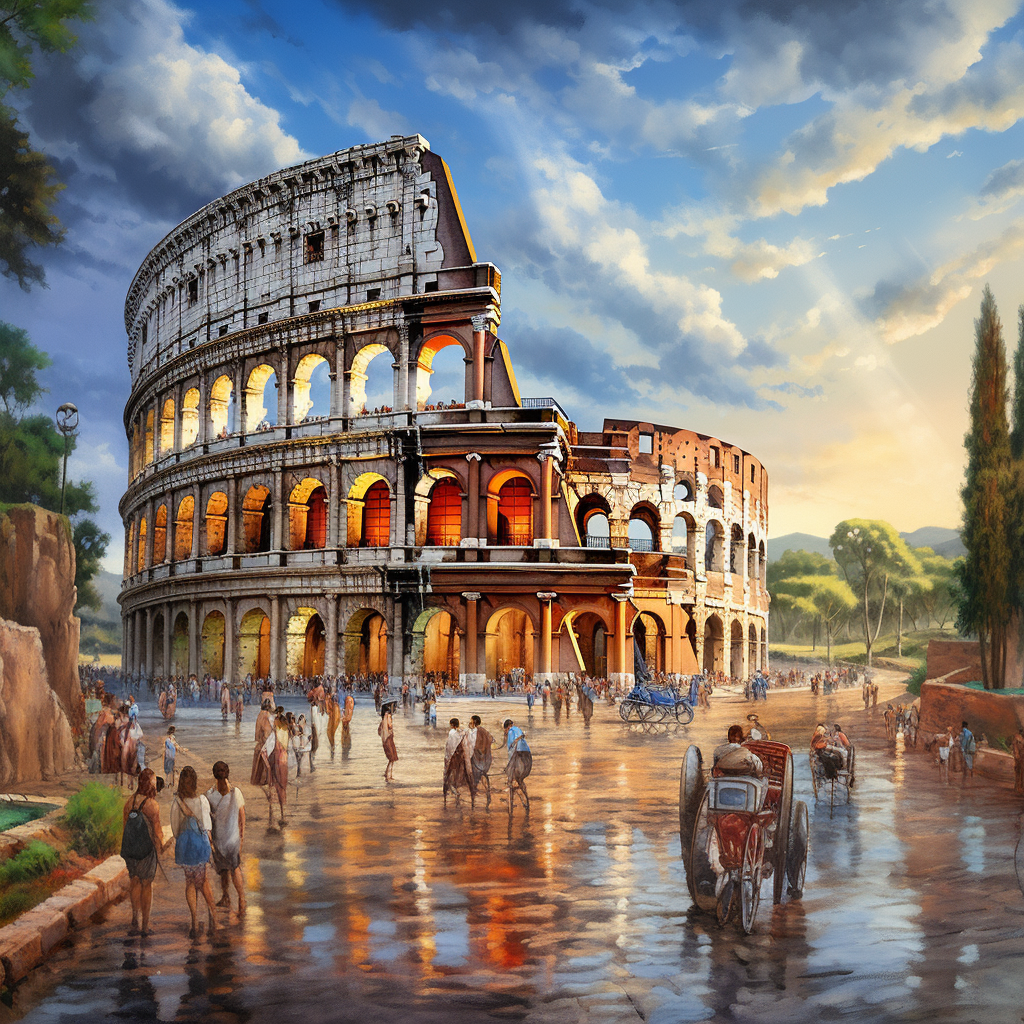 Vibrant Ancient Rome Colosseum and Citizens