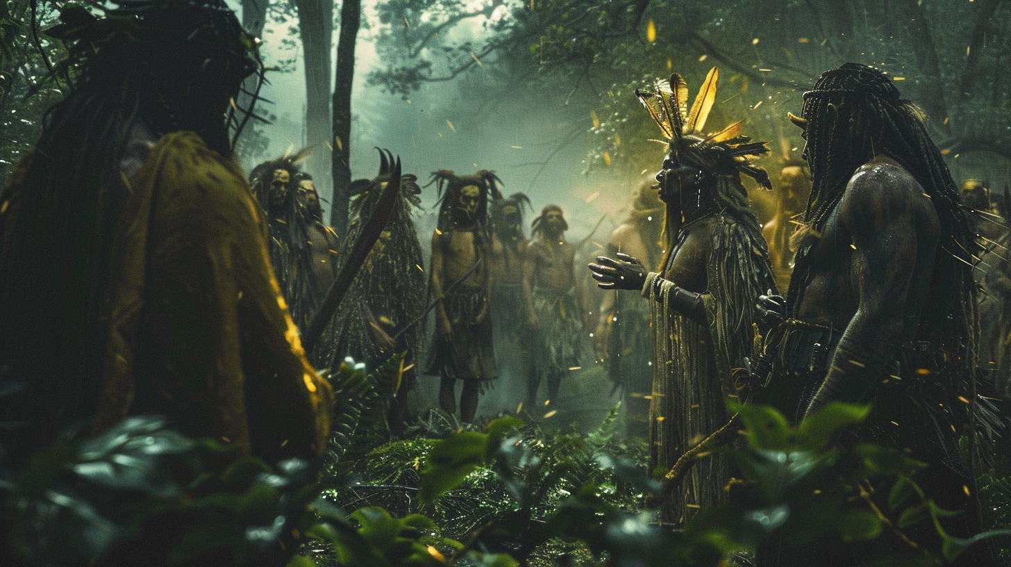 Nomadic Tribe Praying in Woods